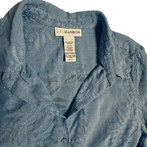 Vintage Sag Harbor Blue Semi sheer glittery long sleeve shirt size 16 - Picture 9 of 15